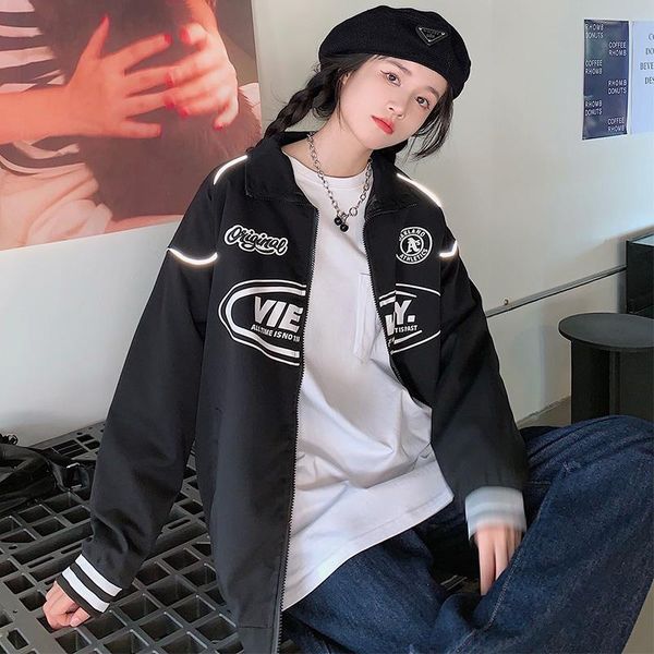 

women's jackets oversize high street jacket spring and autumn loose fashion ins idle style bf sports hiphop baseball uniform, Black;brown