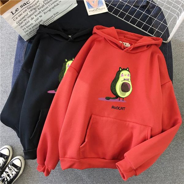 

women's hoodies & sweatshirts avocado letter print sweatshirt winter harajuku kawaii oversize female kpop hoody ladies cute long sleeve, Black