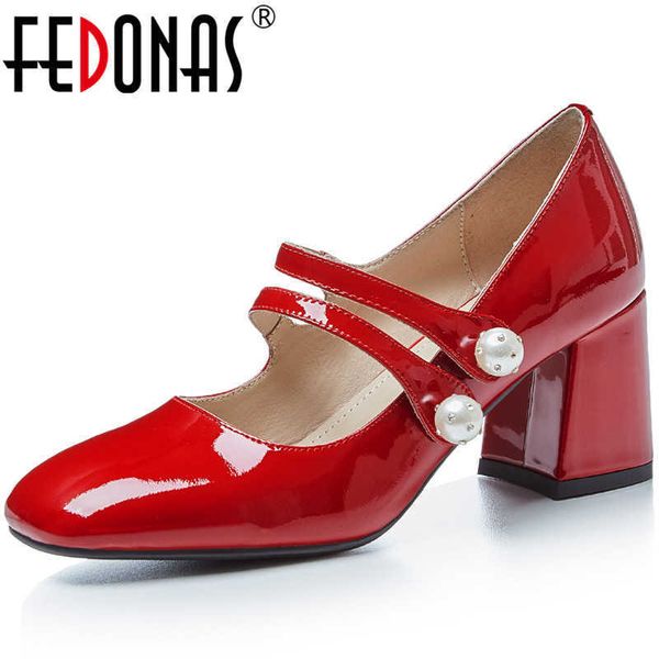 

mary janes red shoes woman heels est genuine leather platform women's spring party dancing women's 210528, Black