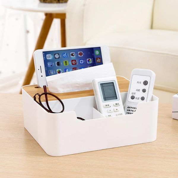 

tissue boxes & napkins plastic square box multi-functional phone shelf moisture-proof wooden cover kitchen storage case organizer