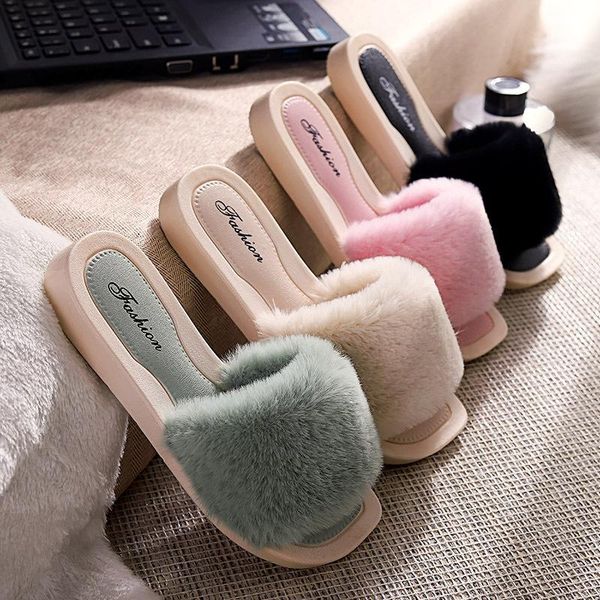 

women slippers spring summer autumn winter home plush indoor floor flat shoes zapatos de mujer, Black