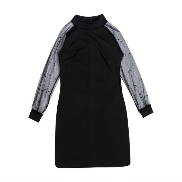 

women dresses bandage lace sleeve dress 2021 female 3 colors pearl party turtleneck vintage mini s-xl casual, Black;gray