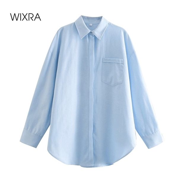 

wixra womens blue blouse loose long sleeve turn down collar office lady shirts spring basic style 210419, Black;brown