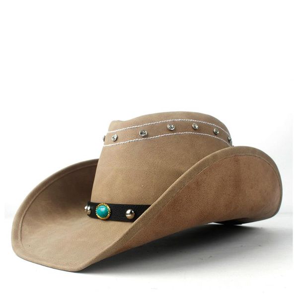 

cloches 2021 women men western cowboy hat with fashion leather punk band sombrero cowgirl, Blue;gray
