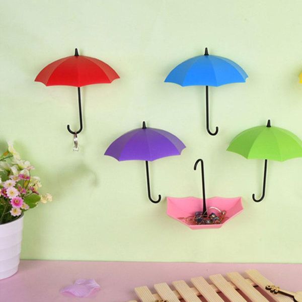 

3pcs/set rainbow umbrella punch-hook cute wall mount key holder durable for home bathroom kitchen ye- hooks & rails