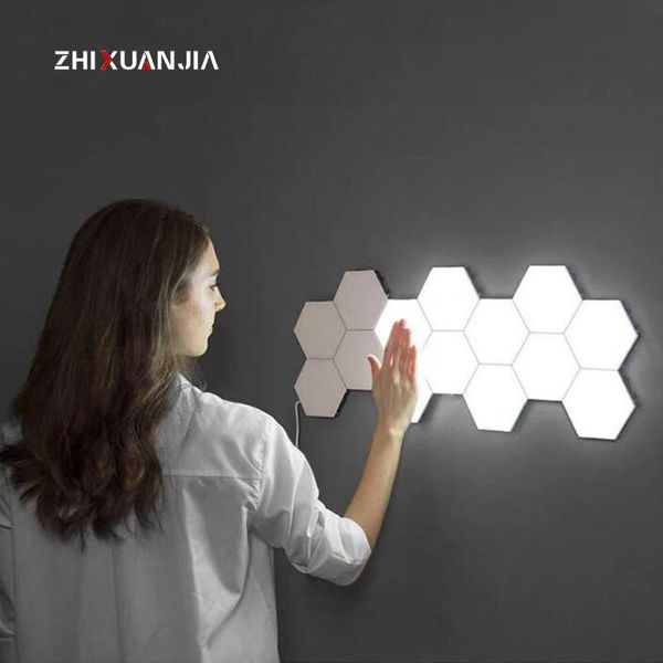 

modules 110v 220v eu plug diy quantum light touch sensitive sensor led module night lamp modular hexagonal magnetic lights wall