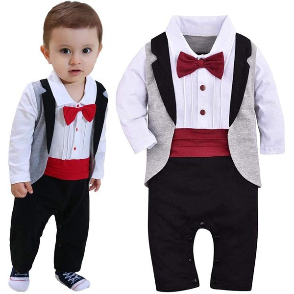 

3-18 months long sleeve infant baby boys tuxedo gentleman onesie romper jumpsuit wedding outfits combinaison mamelucos m4 jumpsuits, Blue