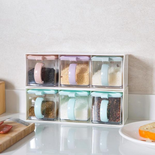 

storage bottles & jars 4pcs/set spice jar drawers type seasoning box set kitchen dust proof salt shaker pepper tank with lids spoons
