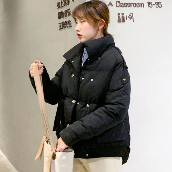 

women's trench coats 2021 arrival winter jacket women stand collar double breasted cotton padded female coat outwear short parka, Tan;black