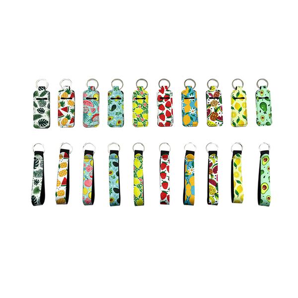 

summer fruit printed chapstick lip gross holder keychains fashion wristband keychain neoprene key ring wristlet key fob, Silver