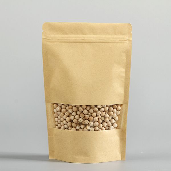

kraft stand up pouches bulk zipper lock resealable paper pack bags with window 3.5*5.5in food storage for packaging reusable packing baggie