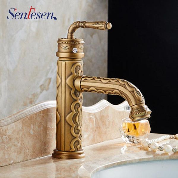 

bathroom sink faucets senlesen european-style antique basin all-copper and cold under counter art carved retro pure copper rotatable