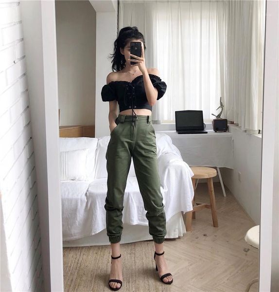 

women harem pants fashion spring autumn high waist slim long streetwear ulzzang women's & capris, Black;white