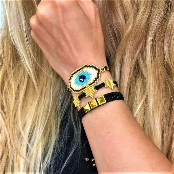 

go2boho women's bracelet miyuki evil eye bracelets set beads jewelry handmade punk jewellery tassel star pulseras female gift charm, Golden;silver