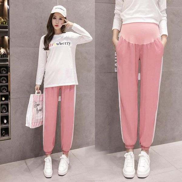 

maternity bottoms 166005# pants spring autumn cotton casual loose comfy belly support elastic waist trousers, White