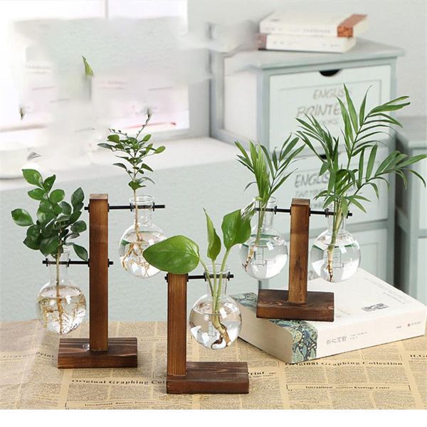 

vases terrarium hydroponic plant vintage flower pot transparent vase wooden frame glass tableplants home bonsai decor