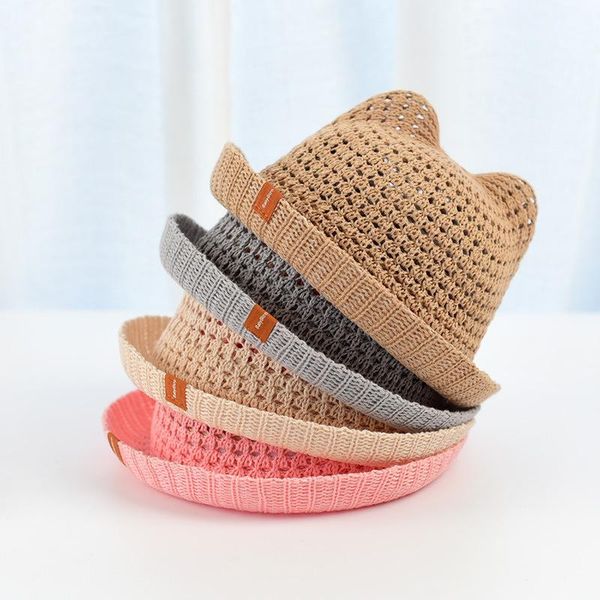 

wide brim hats sun for kids boys cat ears sunshade hat summer girls pots flanging baby spring protection, Blue;gray