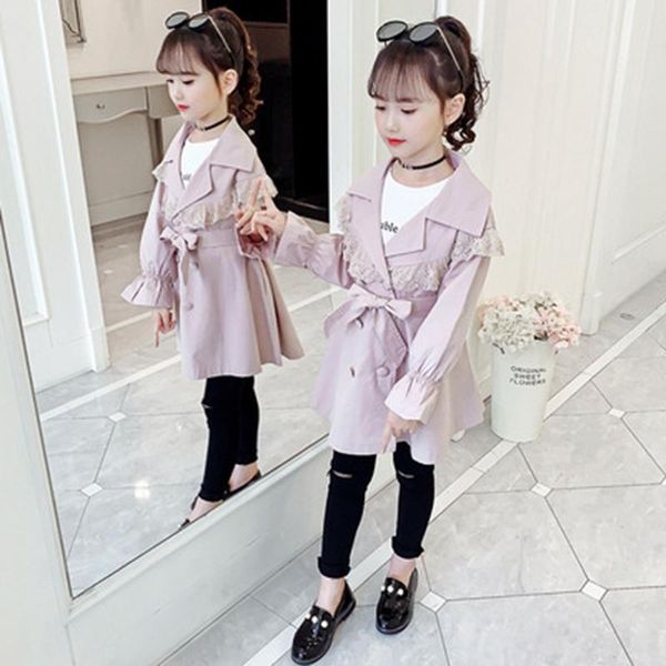 

coat spring fall arrival korean style cotton pure color lace double breasted jacket windbreak coats for fashion baby girls, Blue;gray