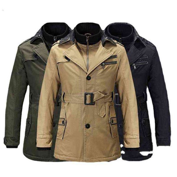 

washed et men's medium and long windbreaker coat plush thickened autumn suit, Black;brown