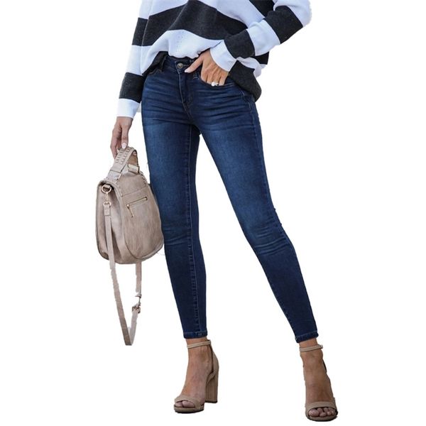 

women pencil slim pants jeans solid blue stretch button daily office ladies jeans high waisted 2021 fashion jeans#d3
