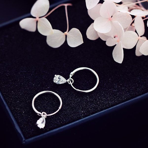 

hoop & huggie s925 sterling silver small circle earrings round water drop zircon korean temperament niche ear buckle, Golden;silver