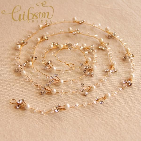 

hair clips & barrettes crystal and beaded wrapped delicate wedding bridal hairbands girls long vine headband, Golden;silver