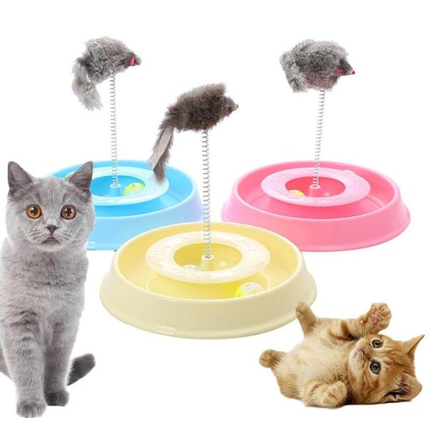 

cat toys pet kitten funny mouse plush doll spring turntable disk plate training toy