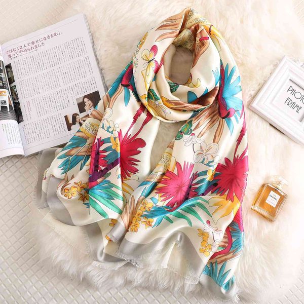 

new elegant style flying bird print double layer hangzhou silk scarf women's shawl autumn and winter, Blue;gray