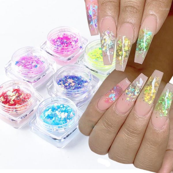 

6pcs nail glitter powder aurora blue opal flakes mermaid sequins art decorations diy design manicure accessories gl1539-371, Silver;gold