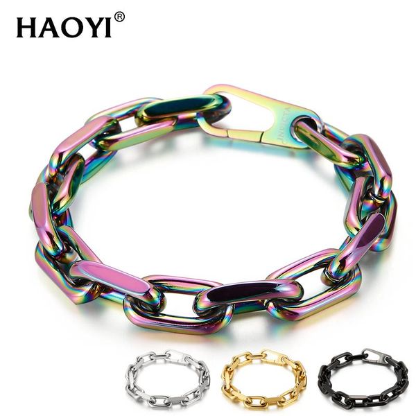 

stainless steel bracelet bangle woman and man jewelry thick rectangle bracelets gold color never fade width 10mm fashion link, chain, Black