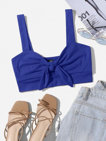 

knot front solid crop cami 970u#, White