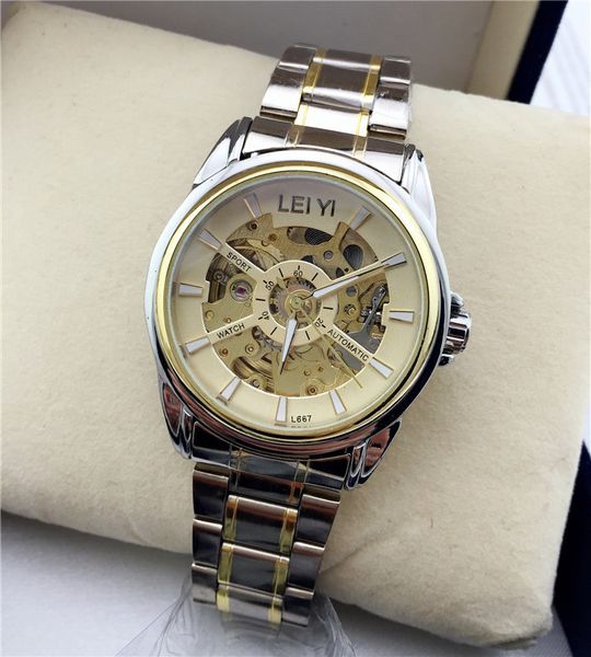 

hollow steel band men's automatic mechanical watch leisure watch, Slivery;brown