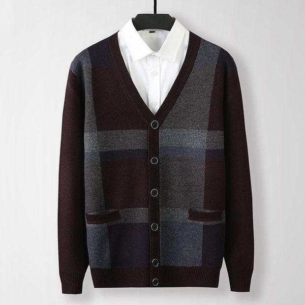 

men's sweaters autumn men winter fashion v-neck knitted jackets male patchwork cardigan coats middle-aged warm sweater overcoats o139, White;black