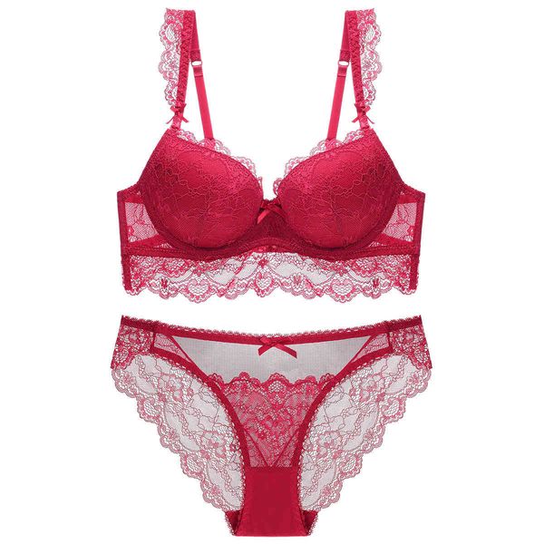 

bra set 1823 widened lace lingerie thin bottom thick 28846, Red;black