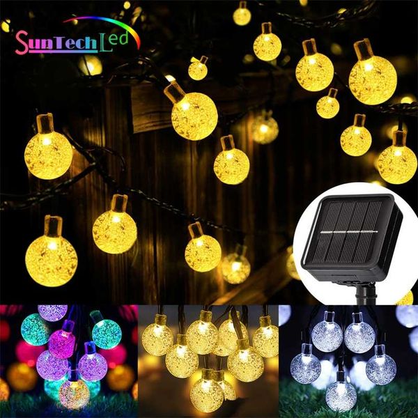 Luzes de corda solar de cristal, luzes de Natal, luzes solares super brilhantes ao ar livre, 8 modos de iluminação Luzes motorizadas para a festa 211104