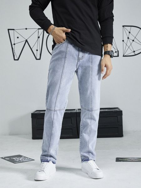 

men slant pocket raw cut jeans y26o#, Blue