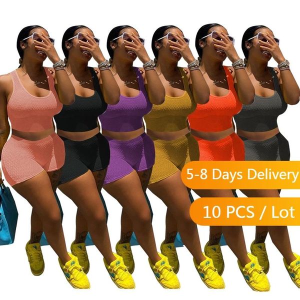 

women's tracksuits wholesale items bulk lots solid casual tracksuit women fitness tank crop and biker shorts set ribbed loungewear sets, Gray