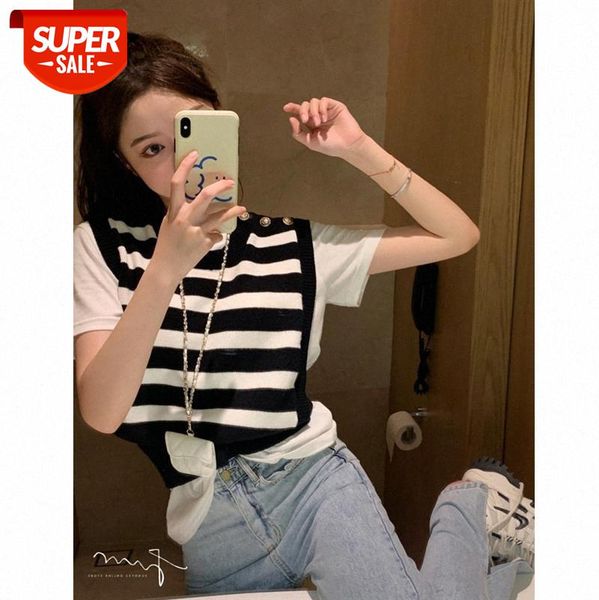 

striped knit vest"" can save the wardrobe items female #lz1g, White