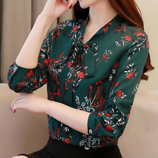 

women's blouses & shirts chiffon blouse women elegant casual long sleeve shirt office lady blusas mujer de moda loose print femme q446, White