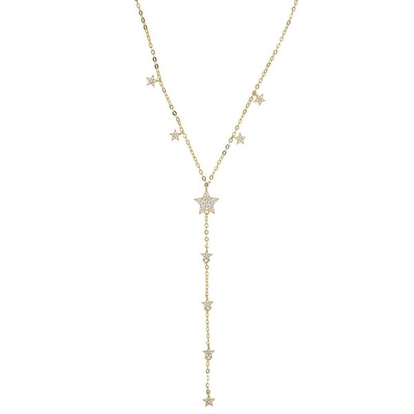 

lovely cz star charm long women necklace gold silver color fashion trendy jewelry cubic zirconia charming lariat chain chains