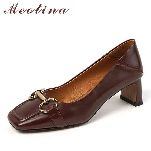 

women's thick heel shoes with cushion real leather chain and square head used for spring color 2 9, Black