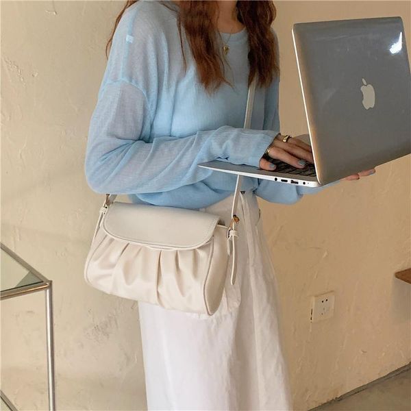 

evening bags simple women wide strap shoulder bag fashion ladies soft pu leather underarm messenger retro folds female pouch handbags