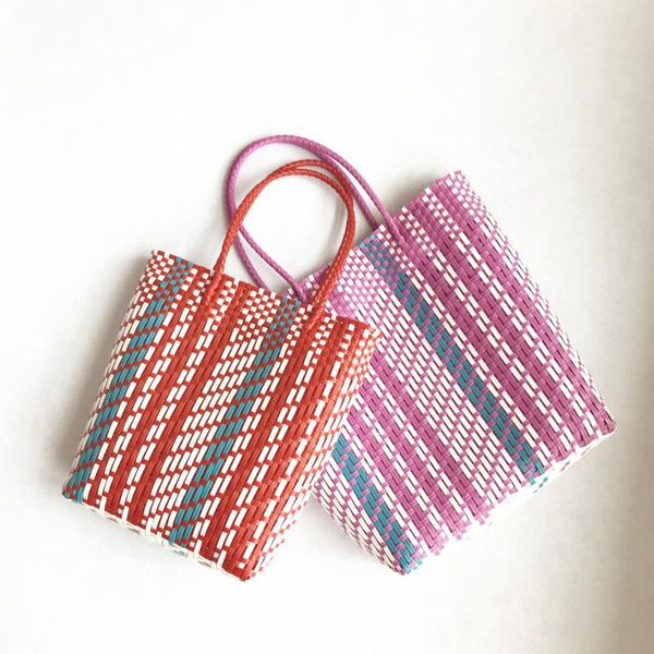 

cross body fashion hand-woven striped handbag ladies casual color woven basket environmental protection shopping bag summer beach 2021