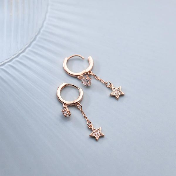 

hoop & huggie real 925 sterling silver earrings for women crystal star dangling charm korean earings fashion jewelry 2021 girl gift, Golden;silver