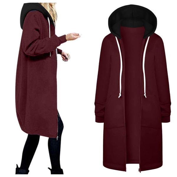 

women's jackets women zip up korean style hoodies for girls vintage solid long sleeve oversized hooded sweatshirt jacket casual coats, Black;brown
