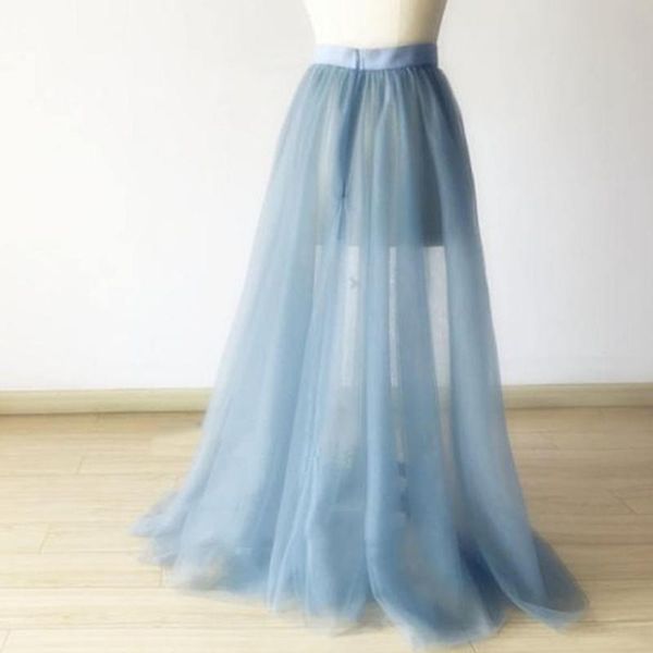 

skirts fashion dusty blue women wrap tulle to prom female overskirt overlap tutu skirt detachable train custom made, Black