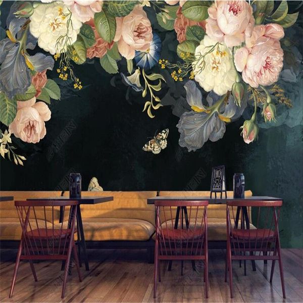 

nordic retro oil painting rose flower mural sofa tv background wall papers home decor 3d living room bedroom wallpaper wallpapers