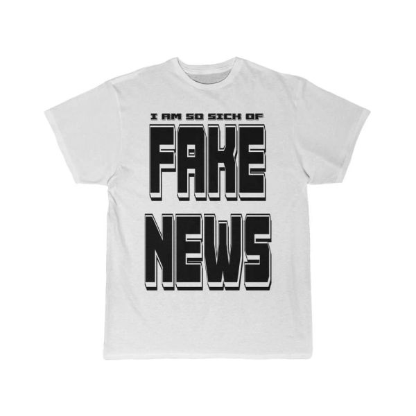 

i am so sick of fake news blk on wht short sleeve tee, White;black