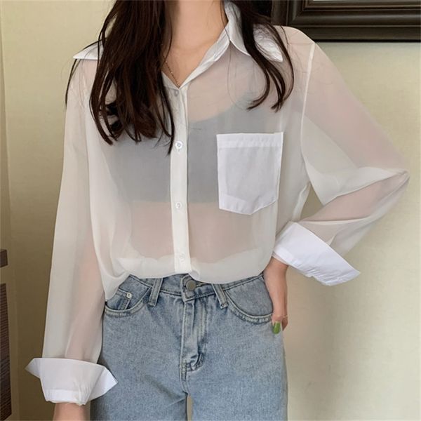 

women's blouses & shirts sunscreen light office lady all-match cardigans elegant fashion coats ol girls loose femme casual top, White