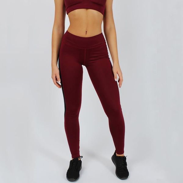 

yoga outfits high women pants solid color pu seamed elastic leggings for workout dog88, White;red